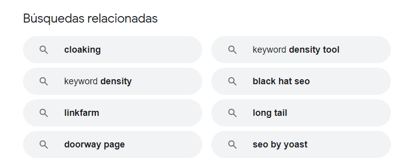 Búsquedas relacionadas de Google para "keyword stuffing"